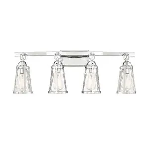 Albany 4 Light bath bar with black finish and four rippling water glass shades, 32 inches wide