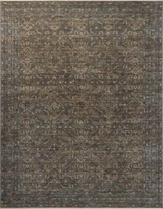 Traditional rectangular rug with a vintage-inspired tobacco color palette, intricate motifs, and variable-pile texture