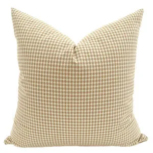 Square pillow cover with beige and white vintage gingham pattern in soft designer fabric
