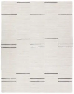 Handmade striped gray and ivory rug with subtle horizontal stripes and handwoven texture