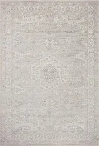 Silver and ivory traditional rug with vintage Turkish Oushak motifs, rectangular 2'7" x 10' size