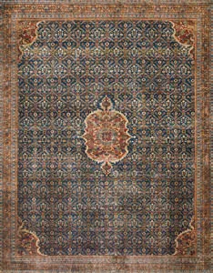 Layla Cobalt Blue / Spice Rug with traditional floral patterns, cobalt blue field, and spice-colored medallions