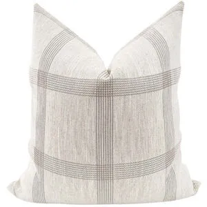 Linen windowpane pillow cover with beige and off-white classic check pattern and soft textured fabric