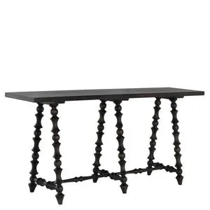 Kirkwood Console Table in cerused forest black with intricately turned spindle legs and rectangular top
