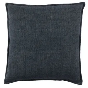 Blanche solid dark blue square pillow made of textured linen with a soft flange edge