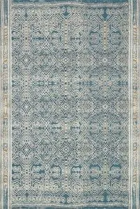 Mika Ocean Rug with blue and beige abstract tribal pattern, textured yarn, rectangular shape