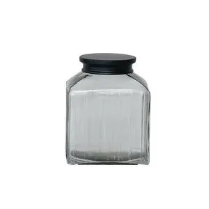 Product Image 1 for Large Square Glass Jar with Lid, Clear and Black from Creative Co-Op