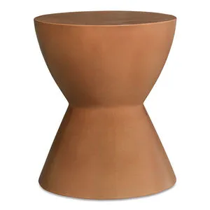 Hourglass Outdoor Stool in warm terracotta with smooth, concrete-like texture and modern hourglass silhouette