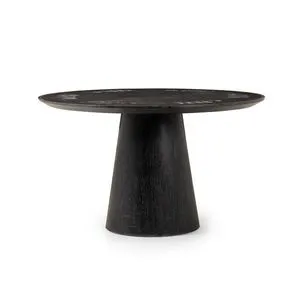Round Skye Poker Table with bluestone top and tapered cylindrical wood base in dark monochrome finish