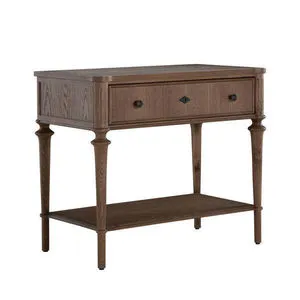 Andrea nightstand angled view highlighting drawer front and lower shelf