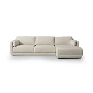 Cream 2-piece sectional sofa with chaise, loose cushions, smooth linear base, and basketweave fabric texture