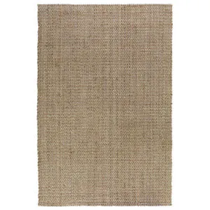 rectangular hand-woven jute area rug in natural beige tones with a tightly braided texture