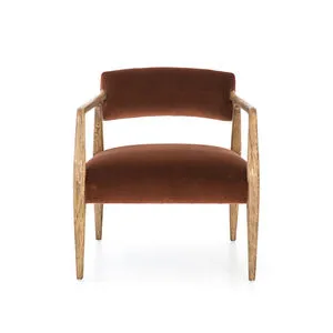 Front view of Tyler Burnt Auburn Velvet Arm Chair showing backrest and seat width