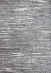 Contemporary rectangular rug with wide heathered grey and ivory stripes creating subtle ribbed texture