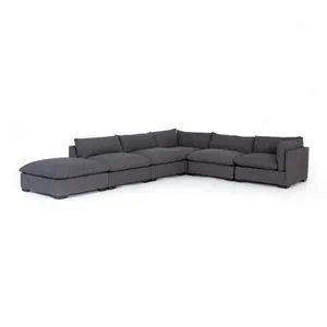 Charcoal low-and-deep 5 piece sectional sofa with matching ottoman and knife edge cushioning