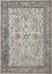 Bianca Dove Multi Rug with vintage-style intricate floral pattern in blue, rust, and cream colors