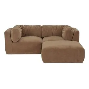 Matina Nook Modular Sectional sofa in warm brown chenille with oversized cushions and clean curved frame in right-facing l...