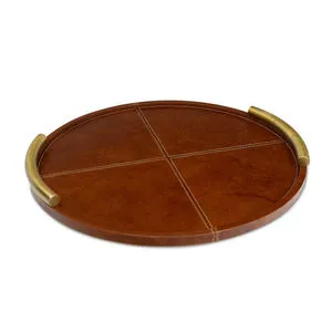 Product Image 1 for Cognac Round Hayes Leather Tray from Regina Andrew Design