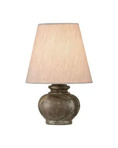 Piccolo Mini Table Lamp with pistachio green marble base and off-white linen shade, 4.5 inches high.