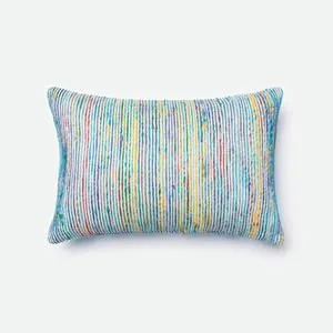 Rectangular Jia Pillow with multicolored vertical stripes on a white background