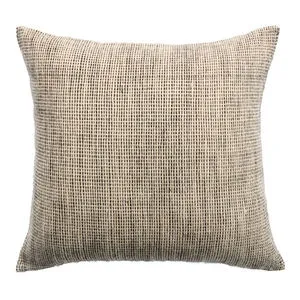 Square solid gray pillow with a handwoven textured pattern made from 100% wool