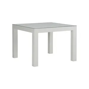 White raffia wrapped Sanibel Game Table with square glass top and four sturdy legs