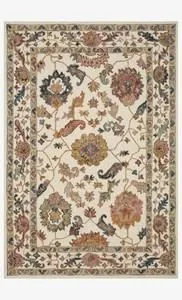 Padma White Multi Rug with bold floral patterns on an off-white background and a decorative border