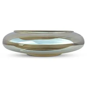 Wide, shallow glass bowl in smoky brown with a soft topaz tone and smooth, rounded edges