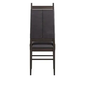 Keegan Upholstered Black Leather Chair with high-back ebony wooden frame, stitched black leather sling back and plush seat