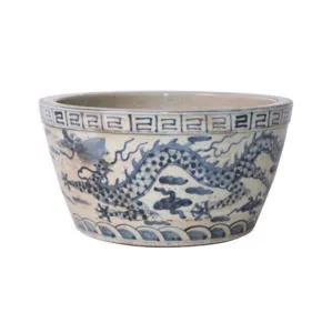 Product Image 1 for Blue & White Ming Dragon Phoenix Basin Planter from Legend of Asia