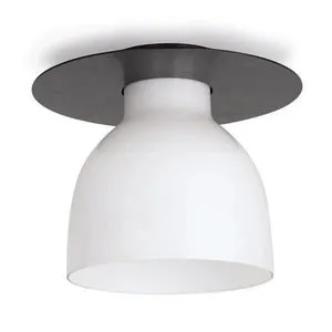 Mixer Flush Mount ceiling light with a matte black flat circular base and smooth white glass shade