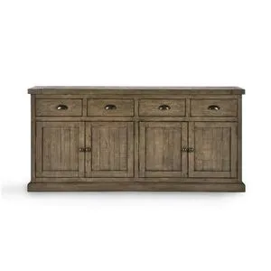 Front view of Arden Reclaimed Pine sideboard with four drawers and four doors with dark metal handles