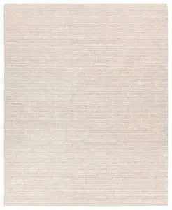 Cream indoor/outdoor rug with subtle horizontal stripes and textured cut and looped polyester pile