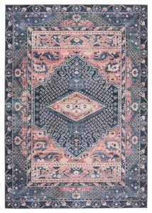 Issa Medallion dark blue and pink rug with central medallion and floral details in vintage global style