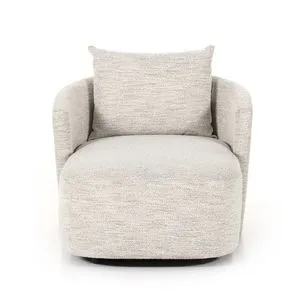 Farrah Chaise Lounge in light beige high-performance fabric with pill-shaped seat and matching pillow