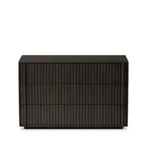 Solid oak Leo Nightstand in dark finish with vertical reed detailing and wood pull drawer edges