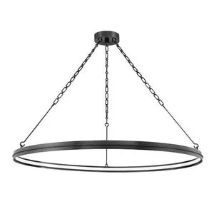 Rosendale Medium Led Chandelier with a sleek black circular frame suspended by three chains and integrated LED lighting ar...
