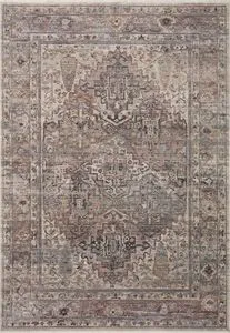 Traditional style Lyra Sunset Silver rug with a muted watercolor palette and intricate borders in soft beige, gray, and bl...