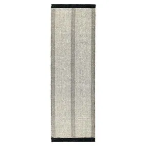 Top-down view of long narrow striped rug showing full length and clear texture