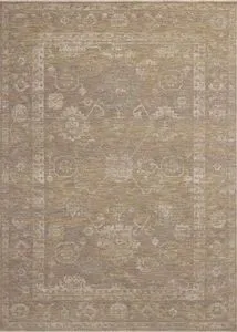 Traditional Louisa rug in taupe and gold tones with pale blue and cream Turkish design patterns
