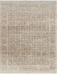 Margaret dark brown machine woven rug with vintage style faded pattern and no pile