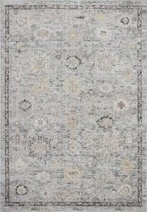Neutral palette traditional rug with faded antique Turkish Oushak motifs and black accented border