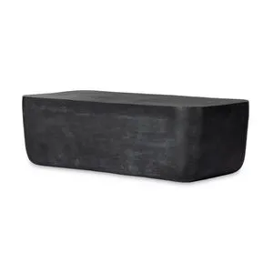 Large rectangle outdoor coffee table with aged grey aluminum finish and smooth rounded edges