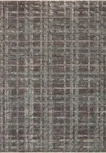 Ember Espresso multi rug with a modern flatweave plaid pattern in shades of brown, taupe, and teal