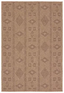 Square 18 by 18-inch Sahel rug with tribal geometric pattern in brown tones on a neutral background