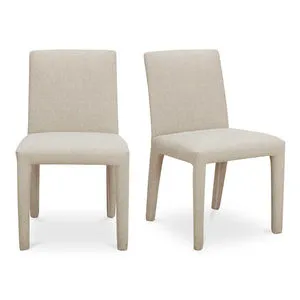 Set of two Monte Dining Chairs in beige Performance Fabric with squared frames and softly rounded corners