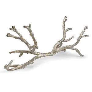 Silver metal decorative branch sculpture with detailed textured bark and multiple offshoots