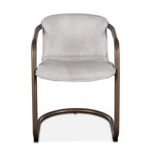 Chiavari dining chair with distressed vintage white top grain leather seat and bronze U-shaped steel frame