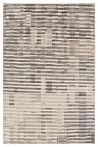 Gravity Striped Gray/Cream Rug with abstract linear pattern in moody gray and cream shades, densely woven texture