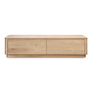 Round Off Coffee Table in natural wood with rounded corners and two large push-to-open drawers, minimalist design